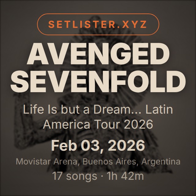 Avenged Sevenfold — Life Is but a Dream... Latin America Tour 2026 setlist playlist on Spotify