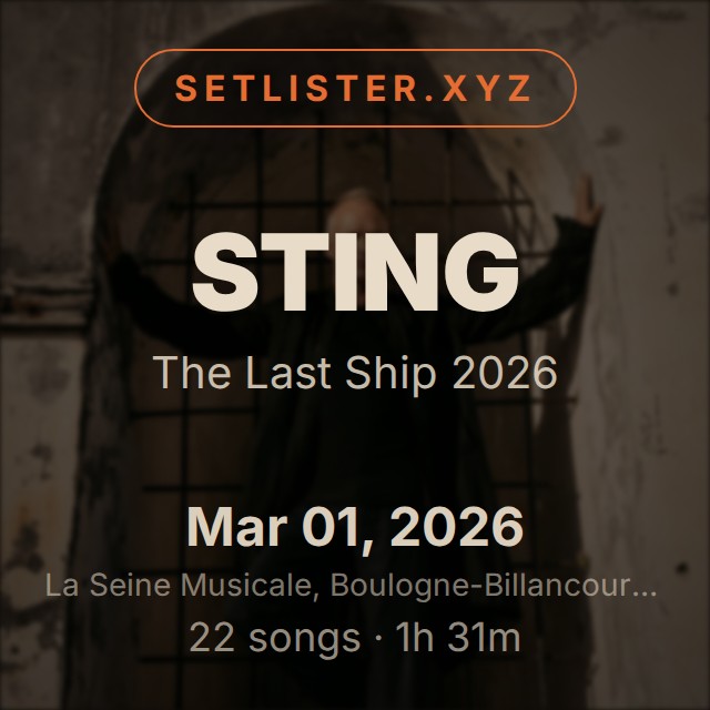 Sting — The Last Ship 2026 setlist playlist on Spotify
